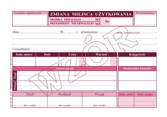 MT-MN ZMIANA MIEJSCA UŻYTKOWANIA A6 02146 TYPOGRAF